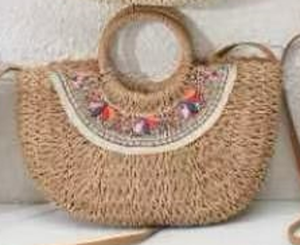 -BOLSO MIMBRE DECORADO ASA REDONDA 43x30cm