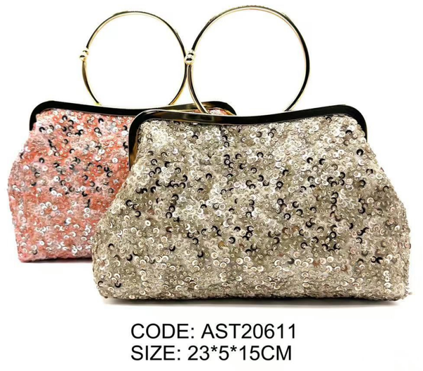 BOLSO CARTERA BRILLO ASA ARO 23x15cm