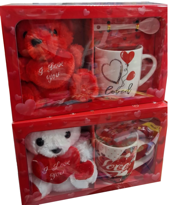 TAZA CERAMICA+CUCHARA+PELUCHE SAN VALENTIN