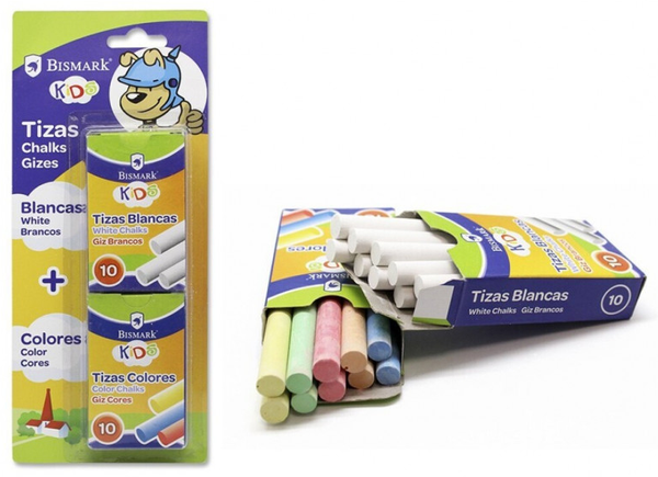 TIZAS BLANCAS 10ud+TIZAS COLORES 10ud BISMARK (24)