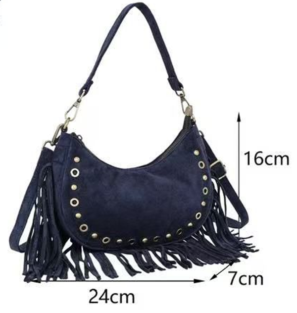 BOLSO BAGUETTE TACHUELAS FLECOS 24x16cm