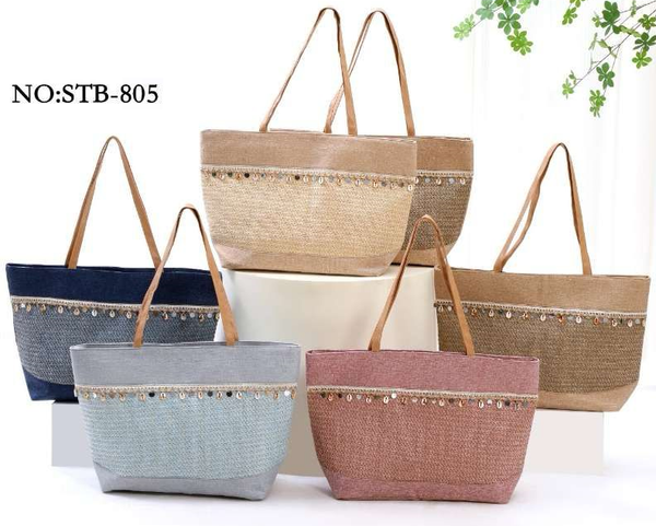 BOLSO PLAYA RATTAN ADORNOS 60x40cm