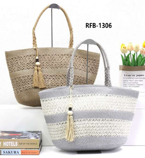BOLSO PLAYA RATTAN ADORNOS 53x30cm