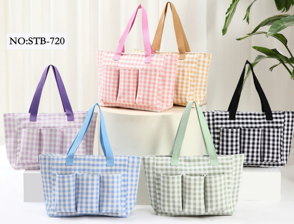 BOLSO PLAYA DECORADO BOLSILLOS 58x39cm