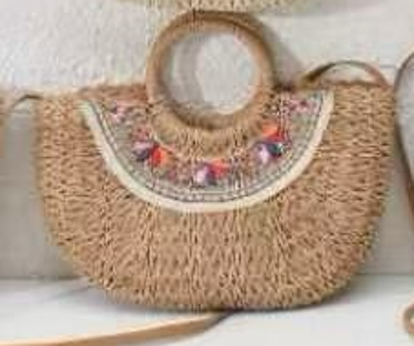 BOLSO CAPAZO MIMBRE DECORADO 43x30cm