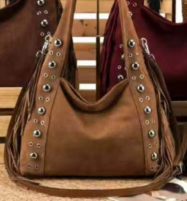 BOLSO SACO TACHUELAS FLECOS 40x27cm