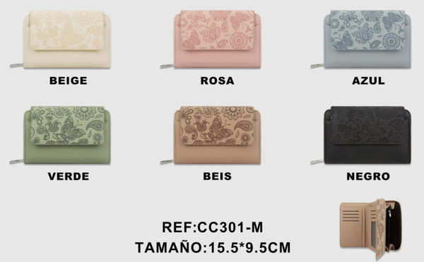 CARTERA SRA. ALARGADA REPUJADA 16x10cm
