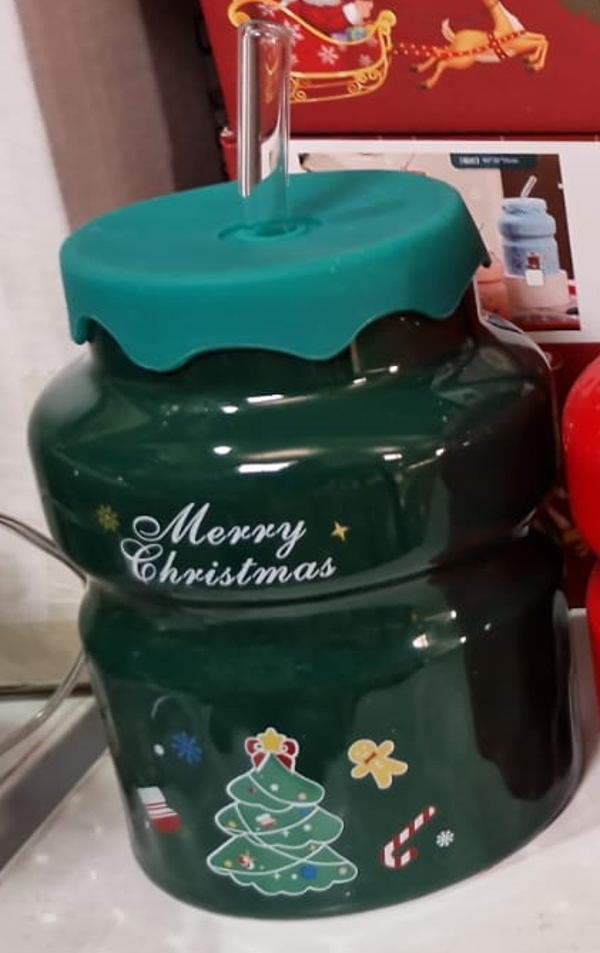 TAZON CERAMICA TAPA+PAJITA NAVIDAD 4SURTIDOS