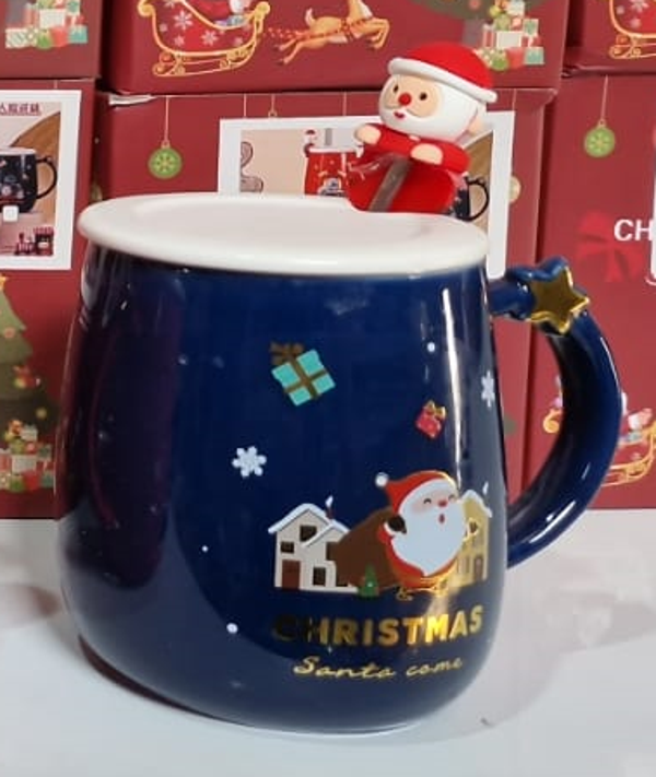 TAZON CERAMICA TAPA+PAJITA NAVIDAD 4SURTIDOS