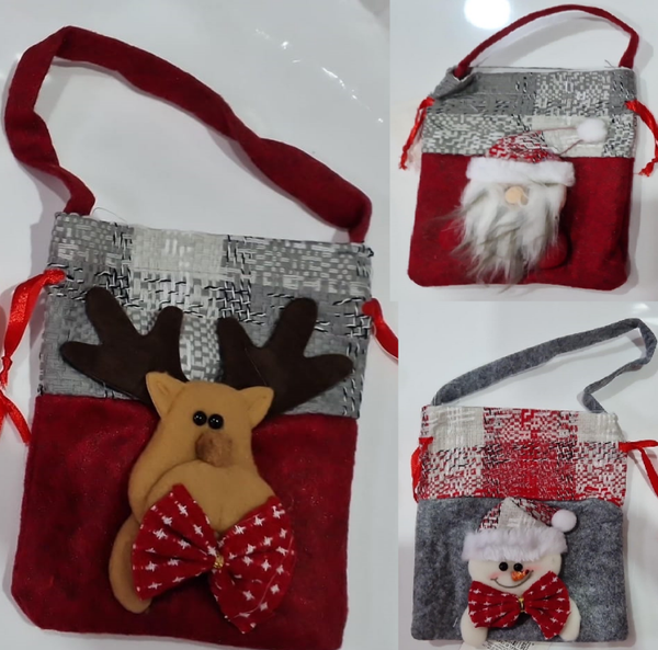 SAQUITO YUTE DECORADO NAVIDAD 25cm