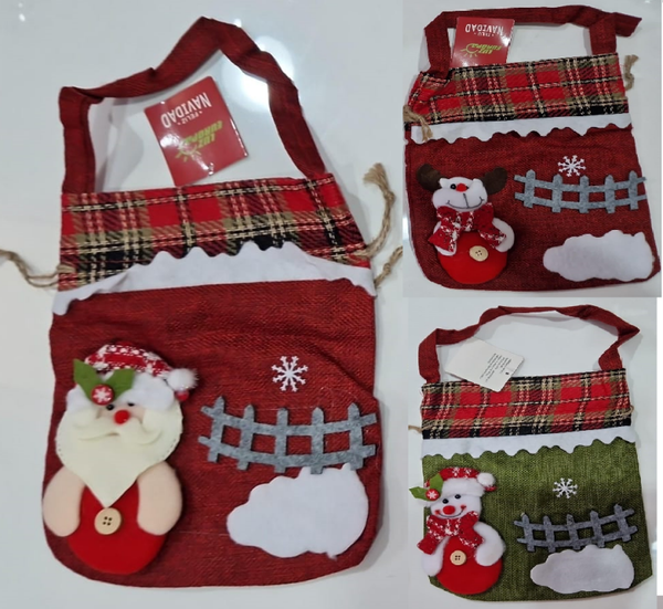 SAQUITO YUTE DECORADO NAVIDAD 25cm