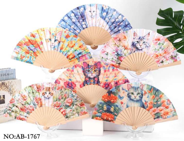 ABANICO 23cm MADERA PAPEL DECORADO (12)