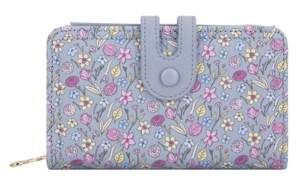 CARTERA SRA. ALARGADA FLORECITAS 16x10cm