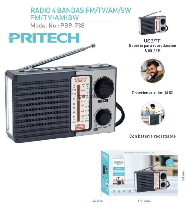 TRANSISTOR AM/FM PRITECH PBP-738 ENCHUFE