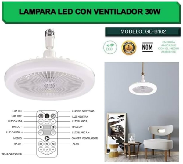 LAMPARA LED E27 VENTILADOR 30W