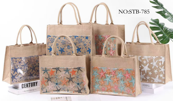 BOLSO PLAYA RATTAN DECORADO 42x32cm