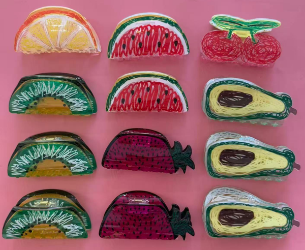 PINZAS PELO ESMALTADAS FRUTAS (12)