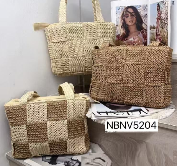 -BOLSO ALARGADO RATTAN CUADROS 35x23cm