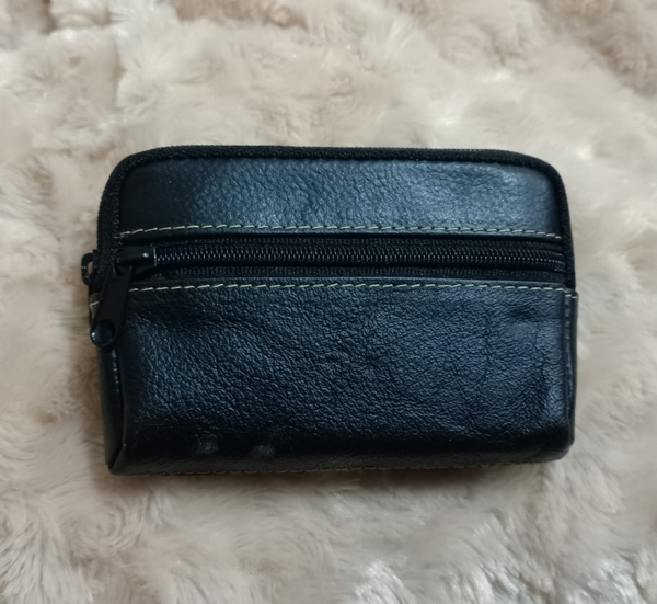 MONEDERO PIEL NEGRO 2CREMALLERAS 10x7cm