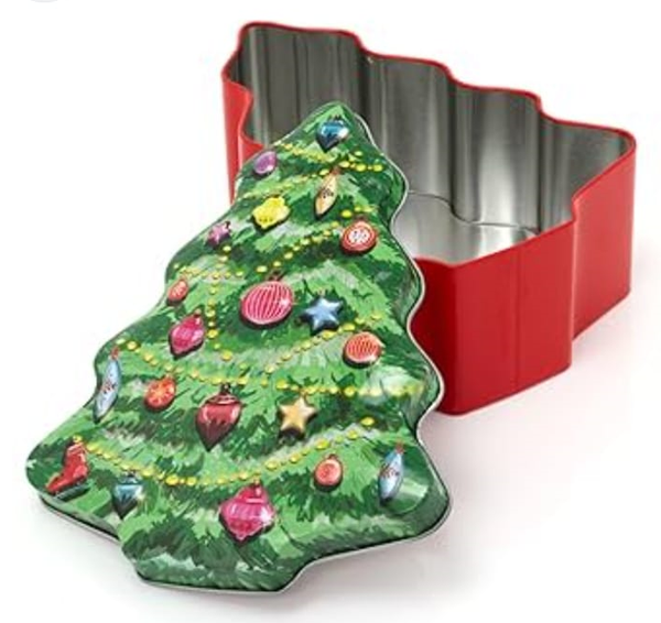 CAJA METAL FORMA ARBOL NAVIDAD 18x15cm