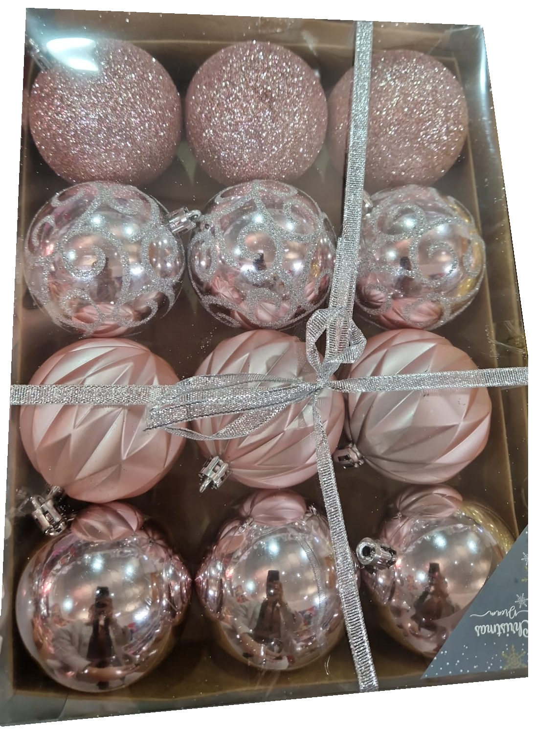 BOLAS NAVIDAD SET 12PIEZAS 8cm ROSA