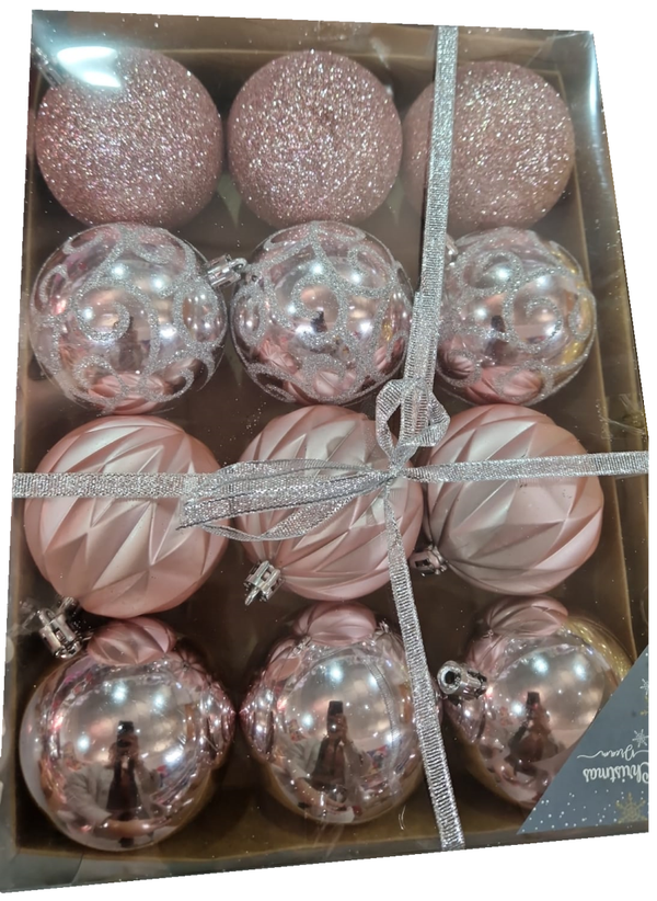 BOLAS NAVIDAD SET 12PIEZAS 8cm ROSA