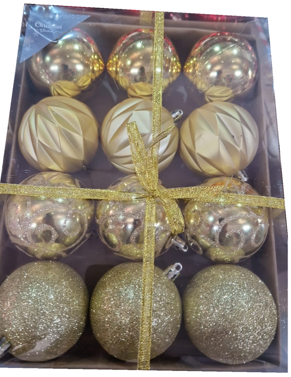 BOLAS NAVIDAD SET 12PIEZAS 8cm ORO