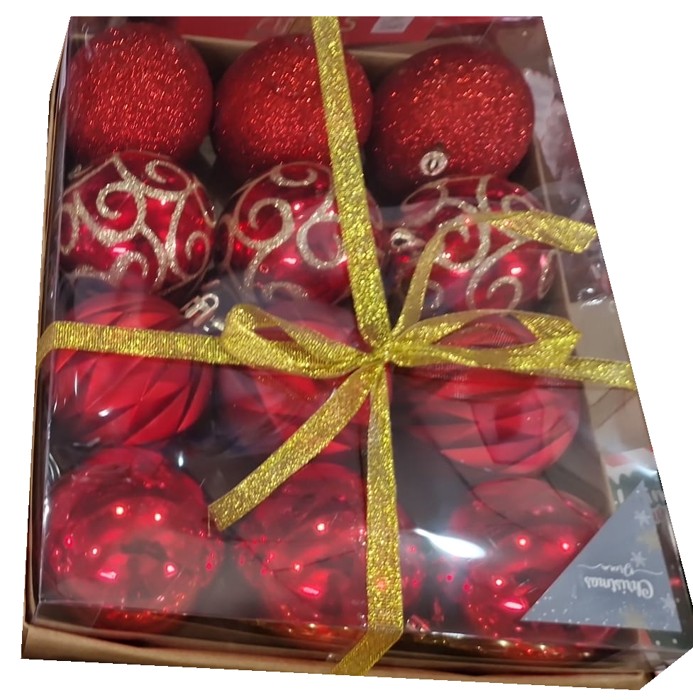 BOLAS NAVIDAD SET 12PIEZAS 8cm ROJA