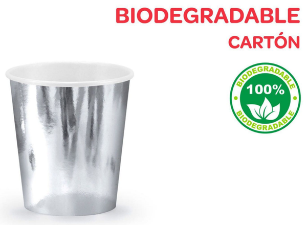 VASO BIODEGRADABLE SILVEX 300cc PLATA 6ud (12)