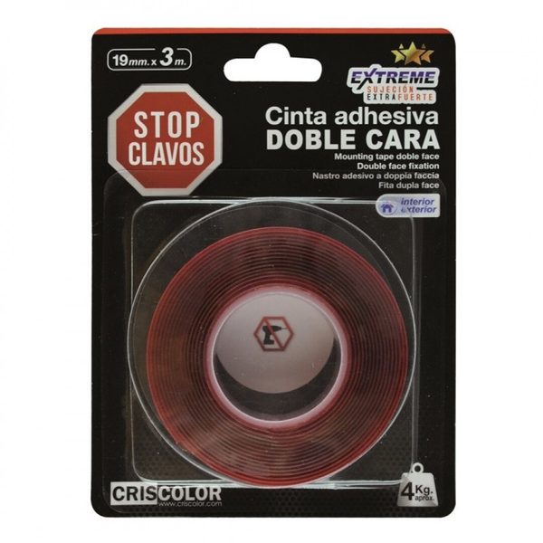 CINTA ADHESIVA DOBLE CARA STOP CLAVOS 19mm x 3m
