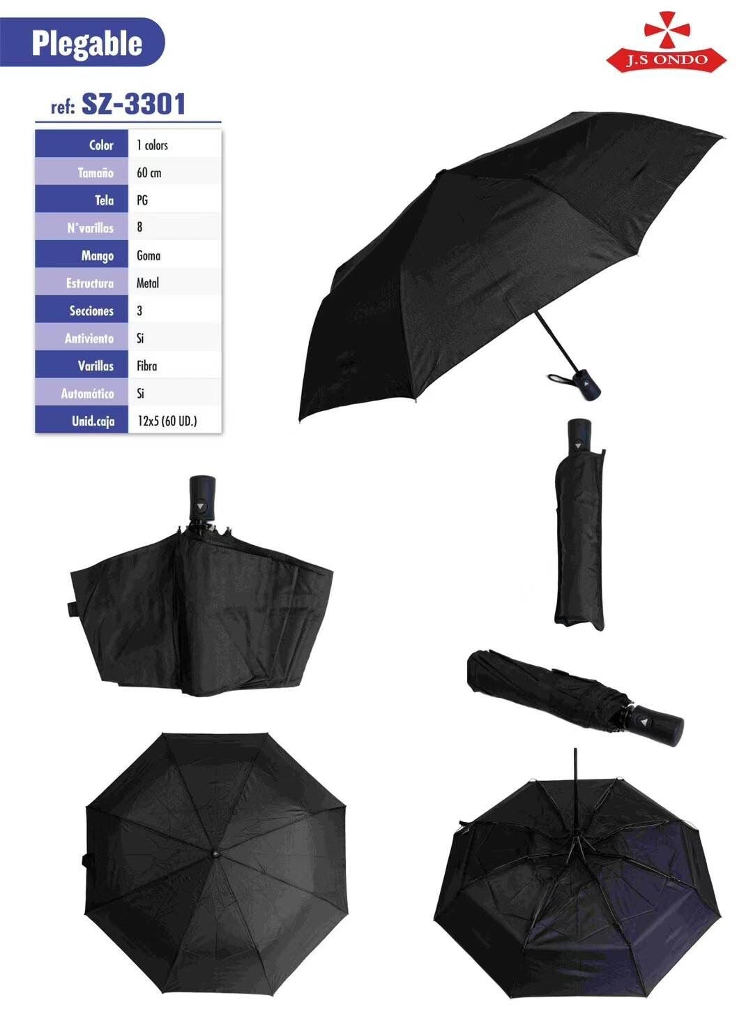 PARAGUAS CRO. PLEGABLE NEGRO POMO