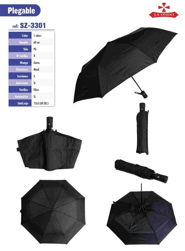 PARAGUAS CRO. PLEGABLE NEGRO POMO