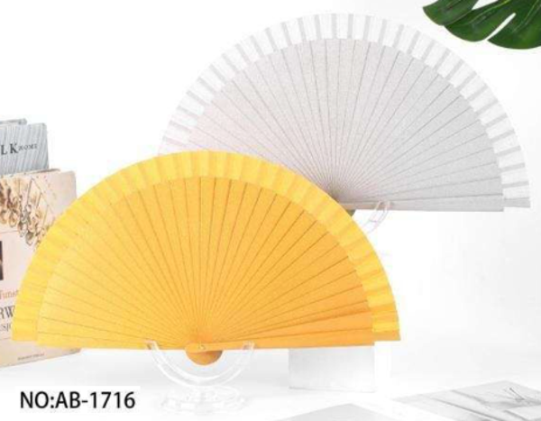 ABANICO 23cm BRILLO ORO/PLATA MADERA (12)