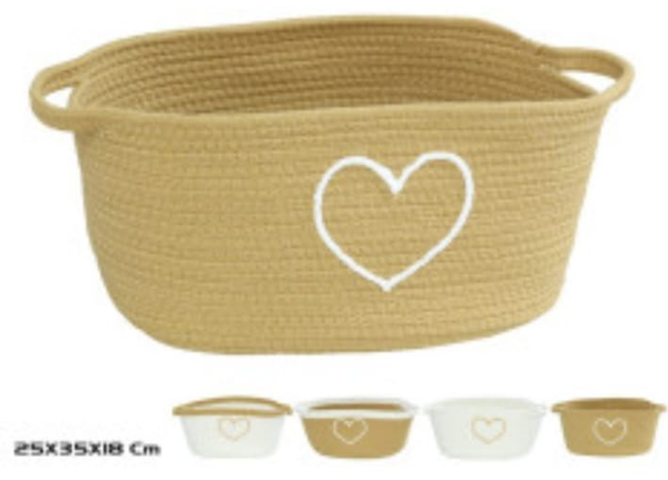 CESTA CUERDA CORAZON 35x25x18cm