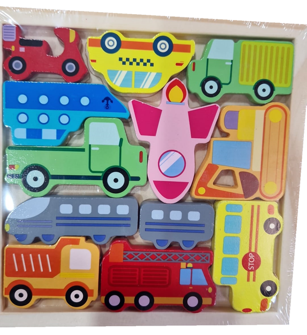 PUZZLE MADERA FORMA VEHICULOS 20x20cm