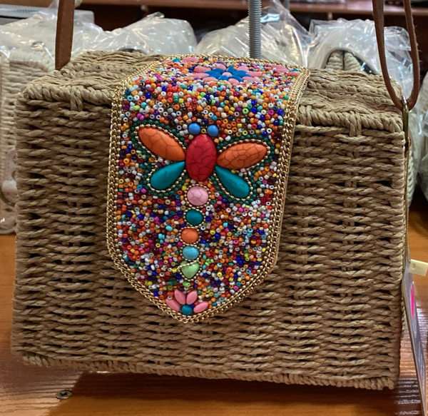 -BOLSO CUADRADO MIMBRE CIERRE DECORADO 18x17cm