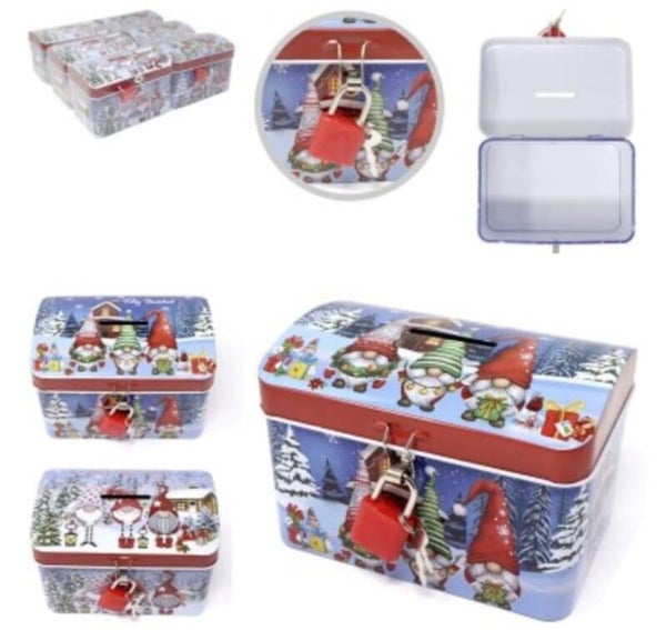 HUCHA METAL NAVIDAD COFRE 16x8cm