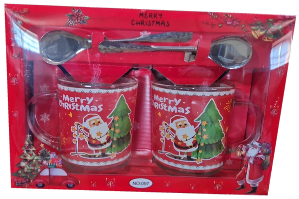 TAZAS CRISTAL SET 2pz+CUCHARAS NAVIDAD CAJA