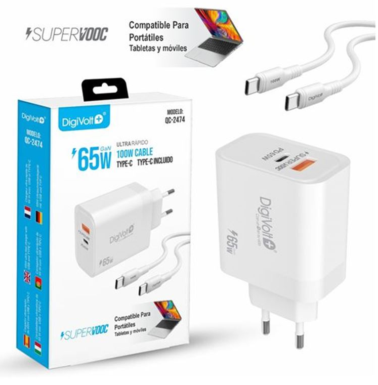 CARGADOR TIPO C 65W ORDENADOR DIGIVOLT