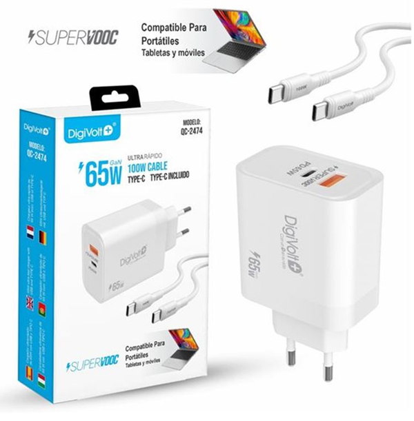 CARGADOR TIPO C 65W ORDENADOR DIGIVOLT