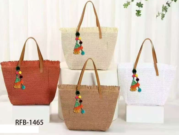 BOLSO PLAYA RATTAN BORLAS COLORES 50x40cm
