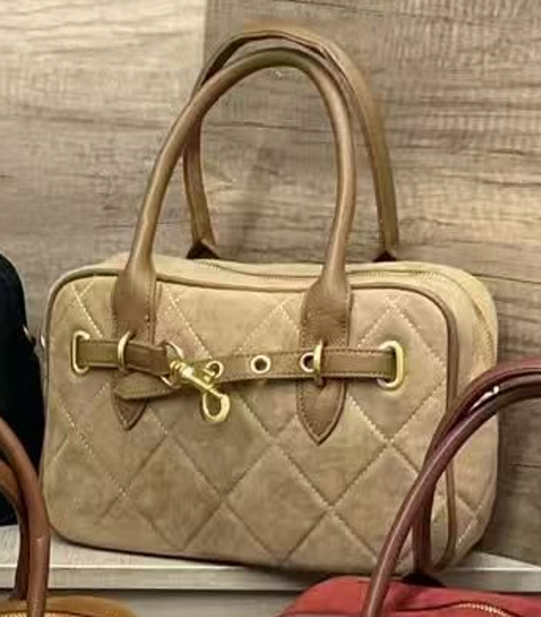BOLSO FLOCADO PESPUNTES CORREA 29x22cm
