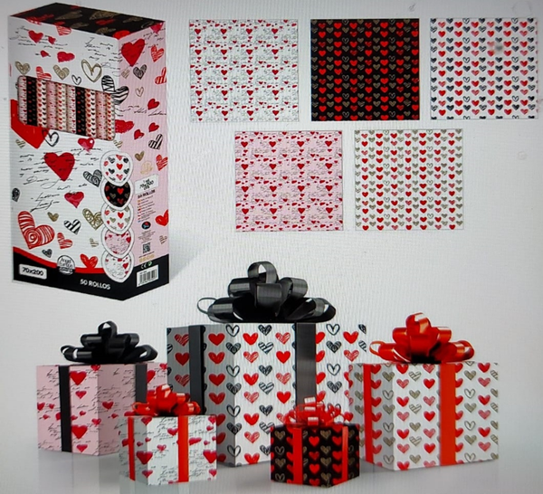 PAPEL DE REGALO CORAZONES 70cmx2m (50)