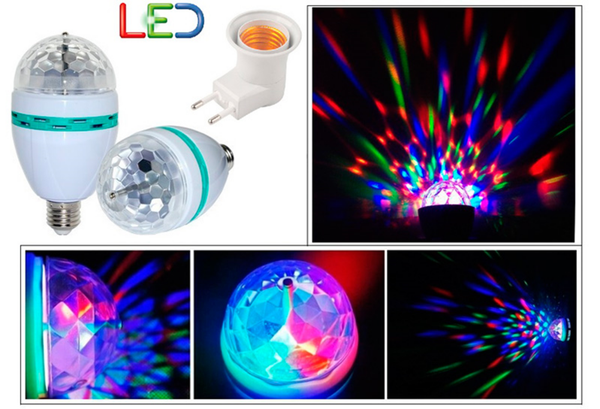 BOMBILLA E27 LUCES GIRATORIAS COLORES