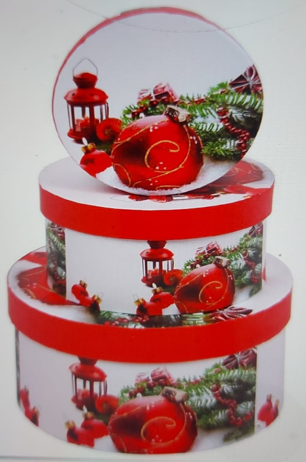 CAJA CARTON REDONDAS SET3 DECORADAS
