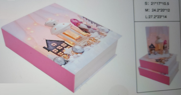 CAJA LIBRO CARTON SET3 DECORADAS