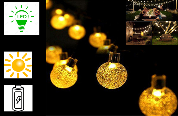 GUIRNALDA BOLAS 20LED CALIDA SOLAR 10m