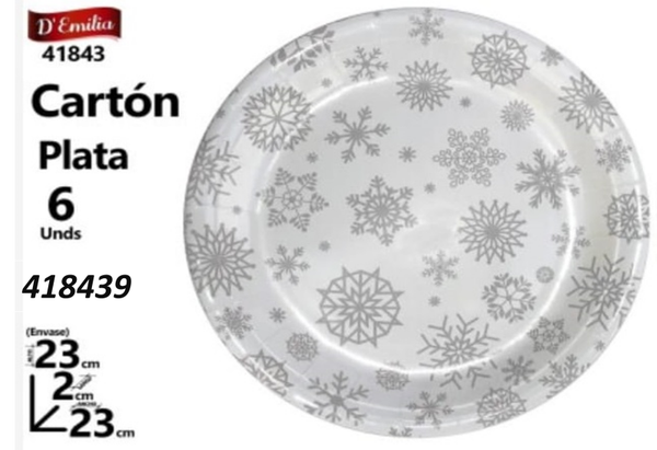 PLATOS CARTON 6ud NAVIDAD PLATA