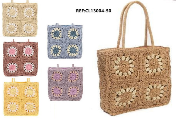 BOLSO CAPAZO MIMBRE COLORES 34x34cm