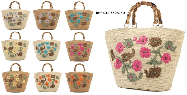 BOLSO CAPAZO MIMBRE BORDADO 44x27cm